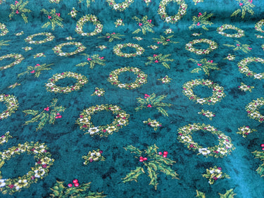 Bottle Green Christmas Wreaths Cotton Fabric Christmas Fabric, Festive Fabric, Holiday Fabric